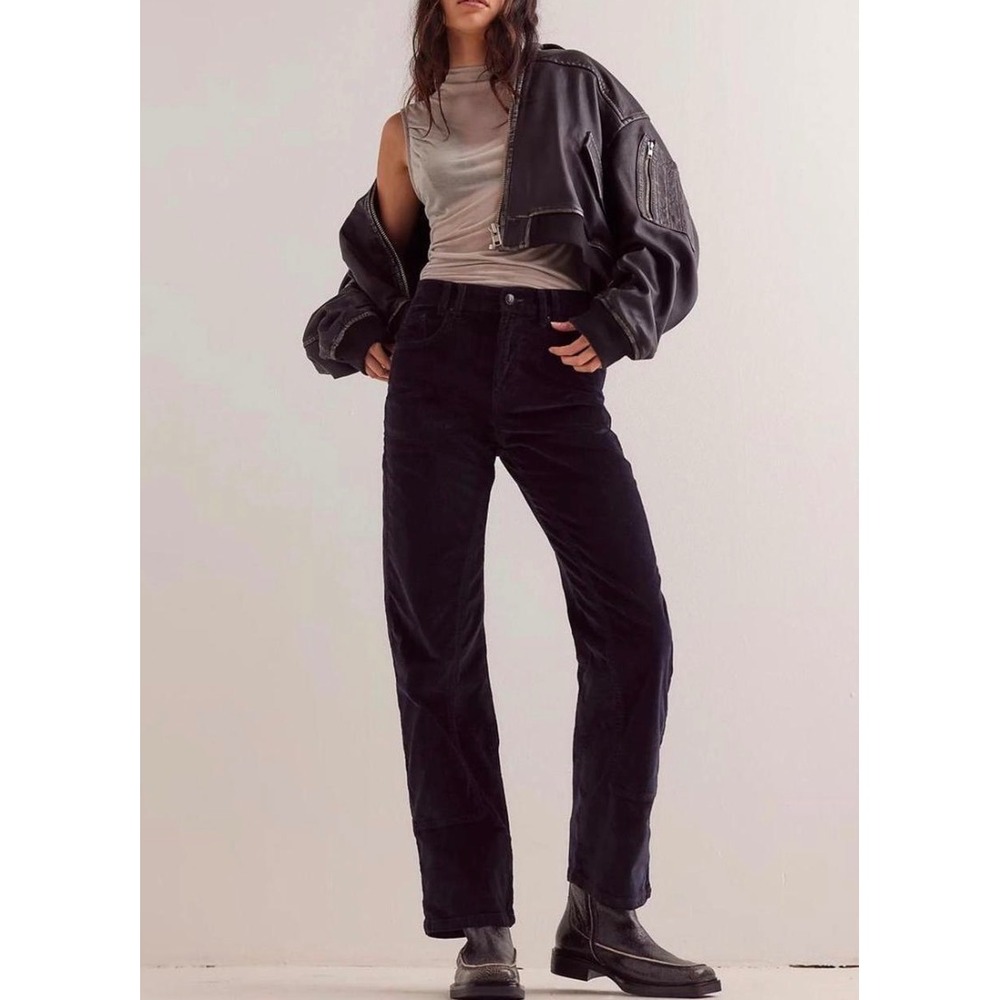 Free People We The Free Risktaker High Rise Straight Corduroy Pants Black 27
